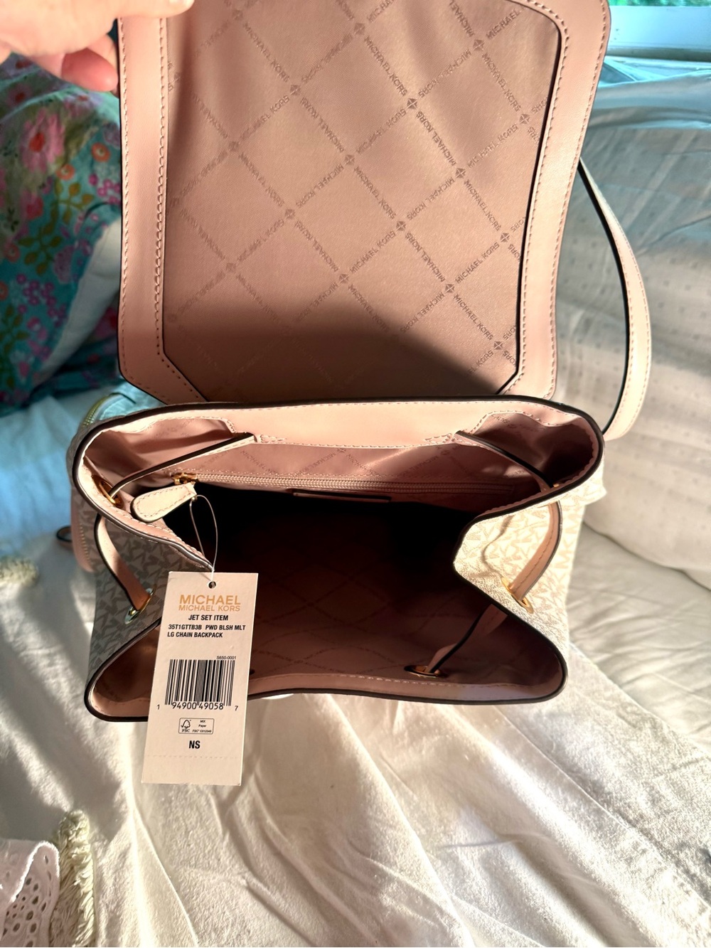 Michael Kors Beige Logo-Print Crossbody Backpack - Picture 4 of 6